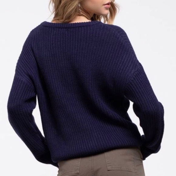 Last 1! NWT Navy Rainbow Striped Crewneck Sweater - Picture 3 of 3